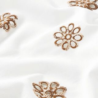 Katoenmix geborduurde bloemen met glitter – wit/oud goud, 