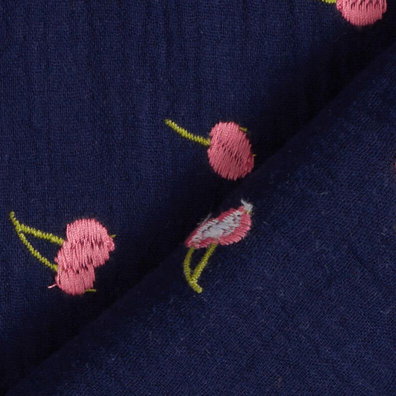 Mousseline/dubbel gehaakte stoffen opgestikte kersen | Poppy Fabrics – nachtblauw/roze,  image number 4
