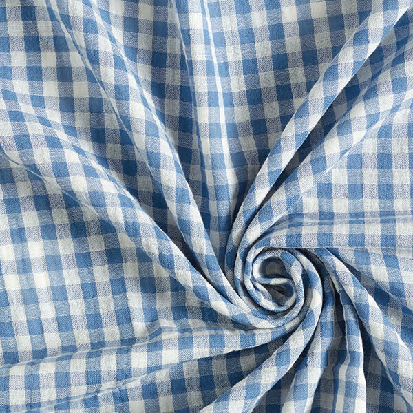 Mousseline/dubbel gehaakte stoffen Geruit motief groot en klein Doubleface – ecru/jeansblauw,  image number 3