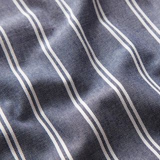 Katoen-linnen-mix strepen – marineblauw, 