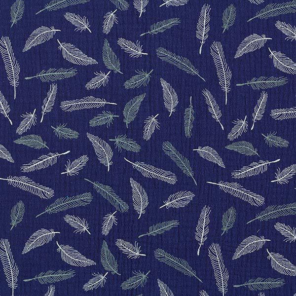 GOTS Mousseline/dubbel gehaakte stoffen Veren | Tula – marineblauw, image number 1
