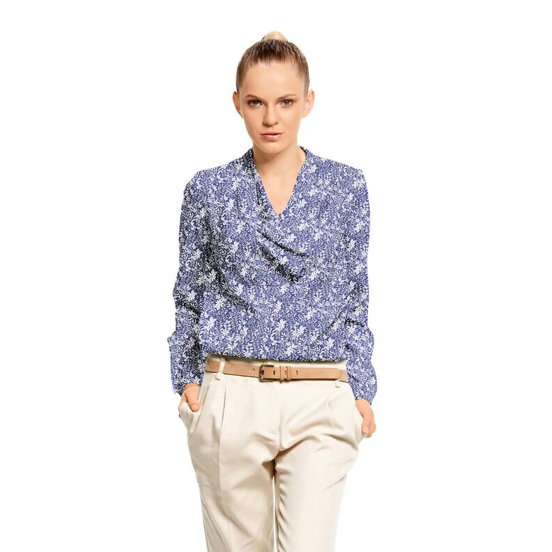 Viscosestof Bloemen en takken – indigo/wit, image number 6
