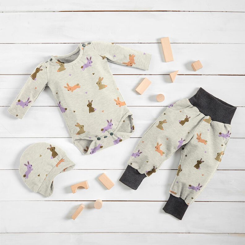 Katoenjersey Konijntjes en harten | Poppy Fabrics – ecru,  image number 6