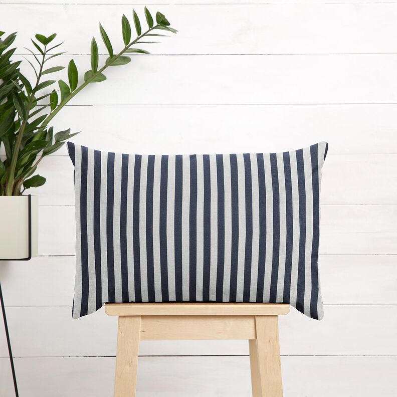 Katoenen stof Cretonne maritieme streep – zwart blauw/licht taupe, image number 7