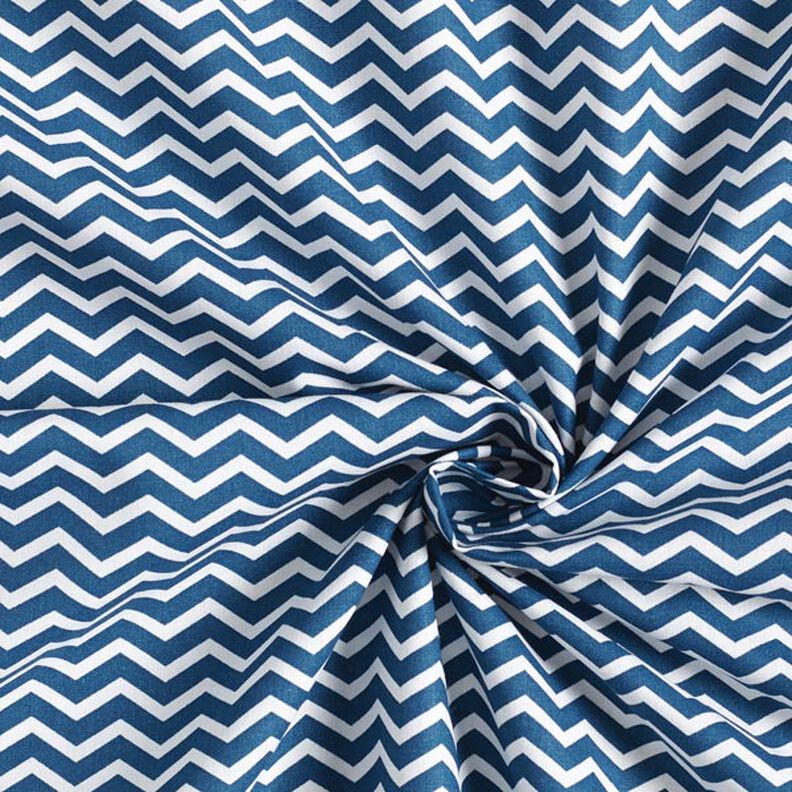 Katoenen stof Cretonne Zigzag – marineblauw/wit,  image number 4
