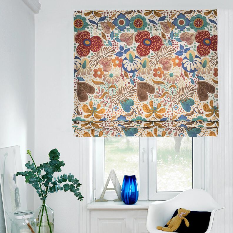 Decostof Half panama bloemig beeld – natuur/blauw, image number 7