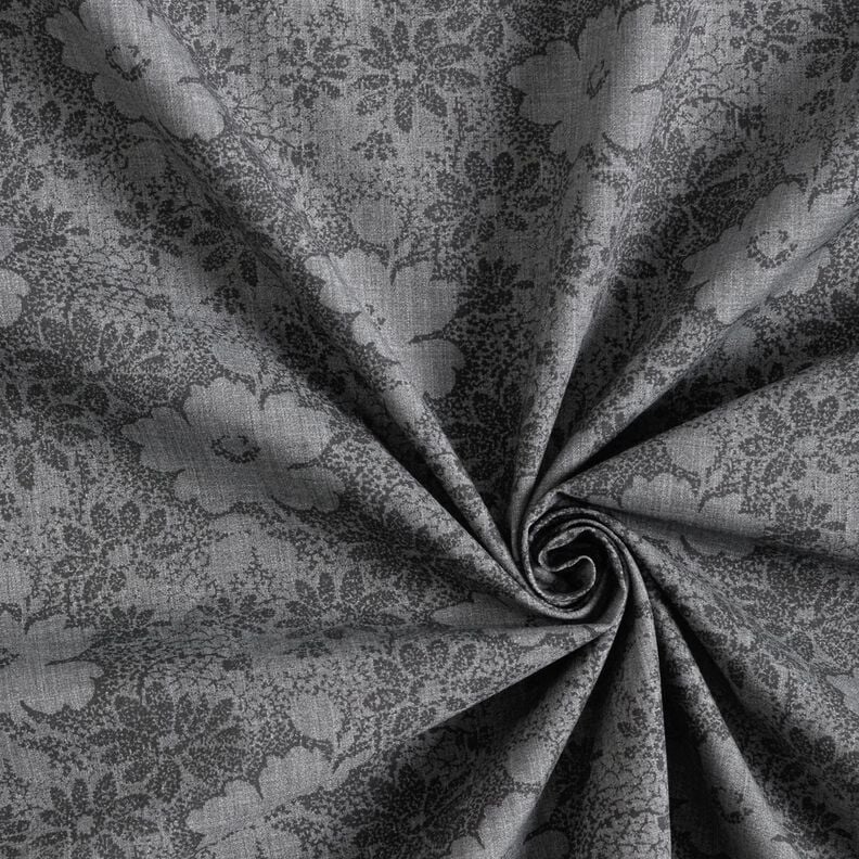Overhemdenstof bloemen – grijs/zwart, image number 3
