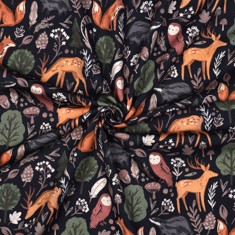 Sweatshirt geruwd Dieren in het bos Digitaal printen | Poppy Fabrics – nachtblauw,  image number 3