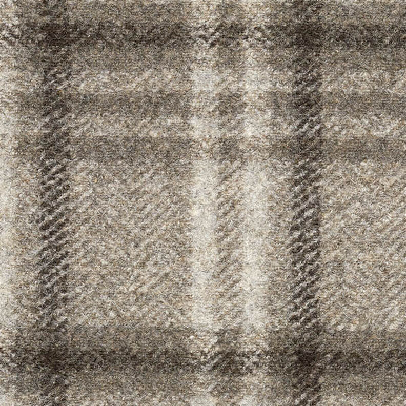 Gebreide mantelstof wolmix geruit – taupe,  image number 1