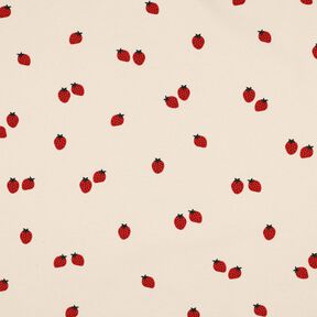 GOTS Katoenjersey Aardbeien | Poppy Fabrics – lichtbeige/karmijnrood, 