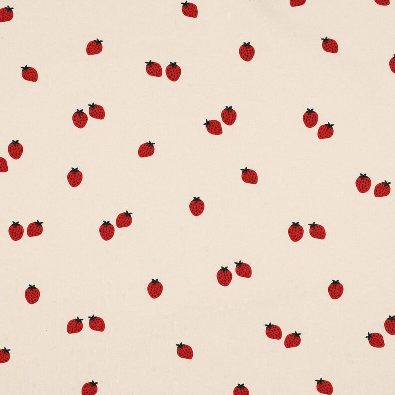 GOTS Katoenjersey Aardbeien | Poppy Fabrics – lichtbeige/karmijnrood,  image number 1