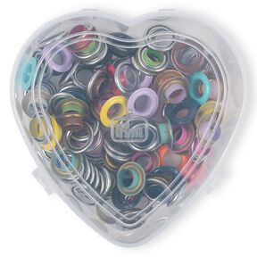 Ringetjes met schijfjes, in hartvormig doosje [8 mm] | Prym – rood, 