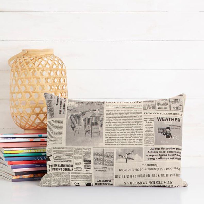 Decostof Half panama vintage krant – natuur/zwart,  image number 6
