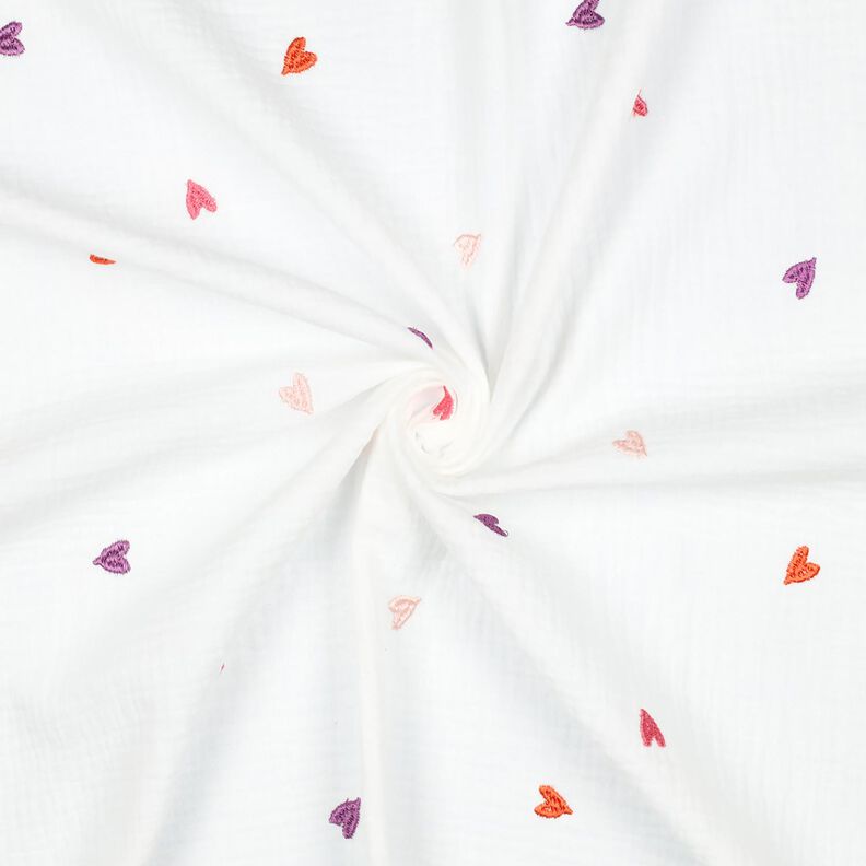 Mousseline/dubbel gehaakte stoffen geborduurde harten | Poppy Fabrics – wit/roos, image number 3