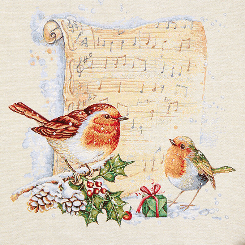 Decoratief stuk Gobelin Roodborstje met bladmuziek – wit, image number 1