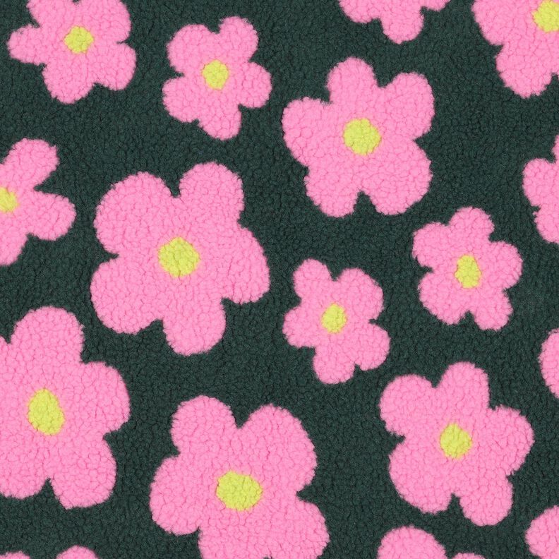 Teddy pluche Bloemen | Poppy Fabrics – donkergroen/pink, image number 1
