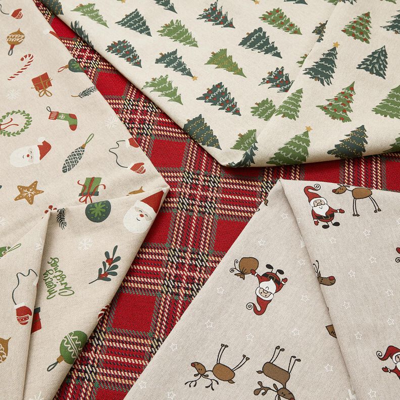 Decostof Half panama Kerstdecoratiemix – natuur/rood, image number 5