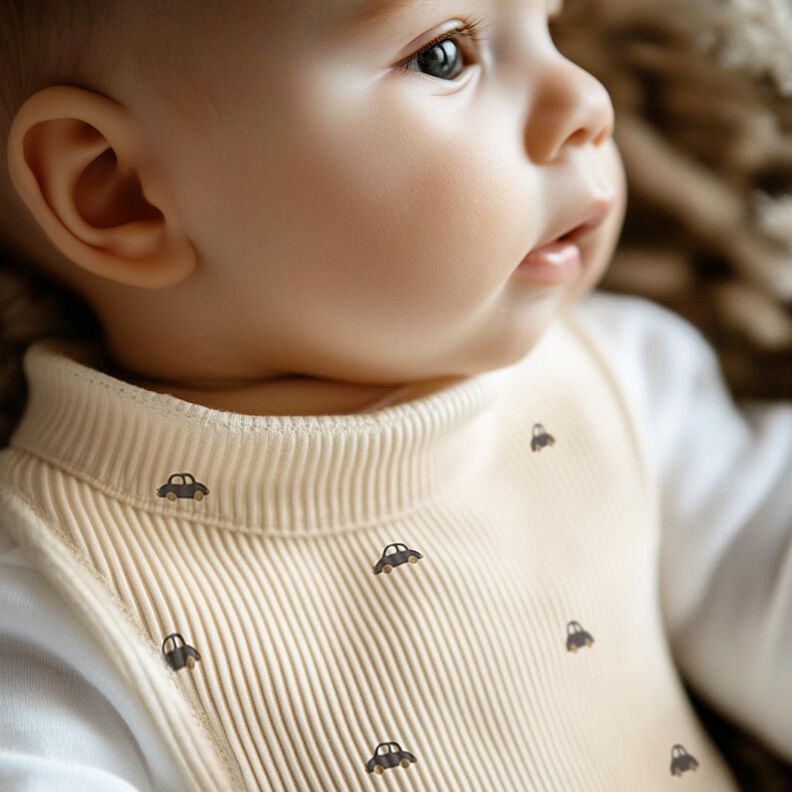 GOTS Ribjersey kleine auto's | Poppy Fabrics – creme/zwartbruin, image number 7