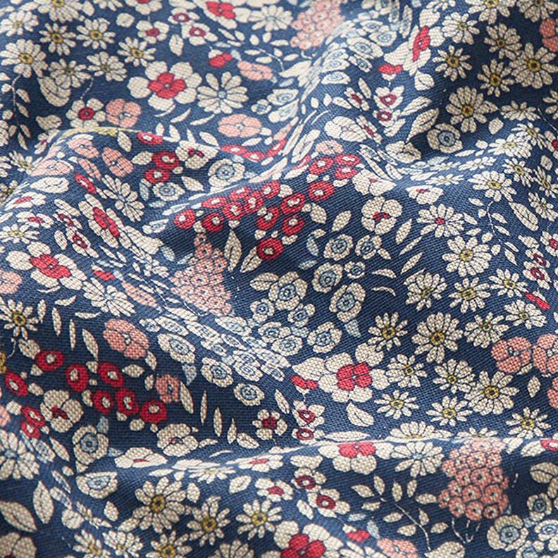 Decostof Half panama Bloemetjes – marineblauw,  image number 2