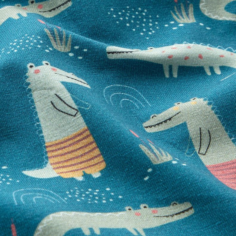 Katoenjersey vrolijke krokodillen – oceaanblauw,  image number 2