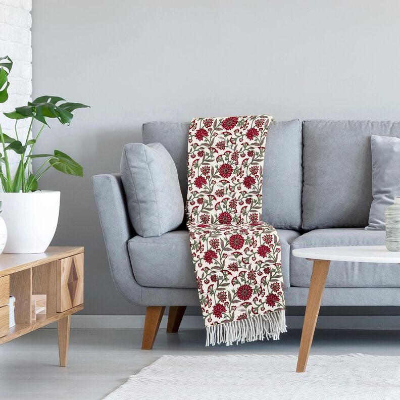 Doorgestikte stof Mousseline Bloesemtakken – wit/riet,  image number 5