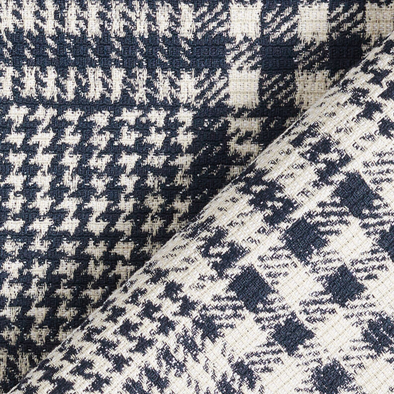 Mantelstof doubleface ruit – marineblauw/wit, image number 4