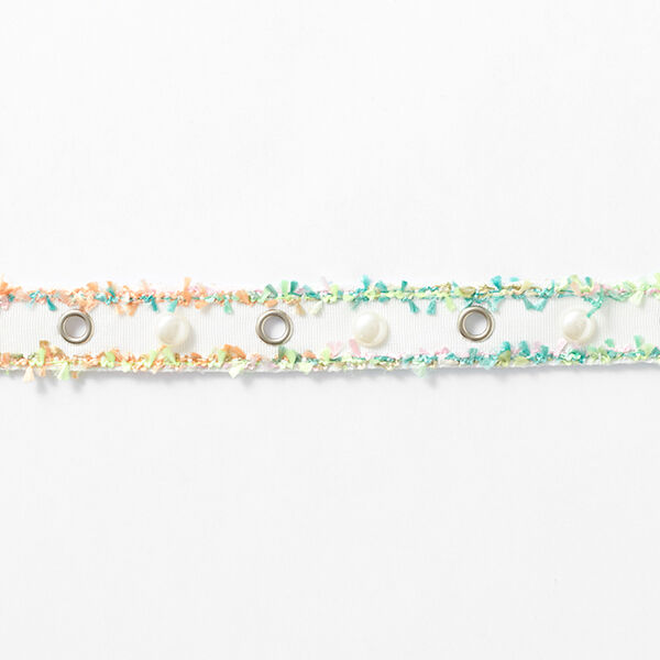 Webband Oogjes en parels [25 mm] – wit/neongroen,  image number 2