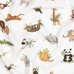 GOTS Katoenjersey schattige steppedieren Digitaal printen | Poppy Fabrics – wit/lichtolijf, 