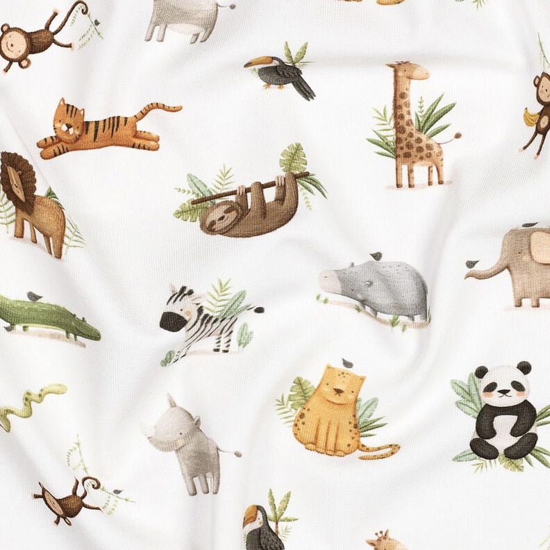 GOTS Katoenjersey schattige steppedieren Digitaal printen | Poppy Fabrics – wit/lichtolijf,  image number 2