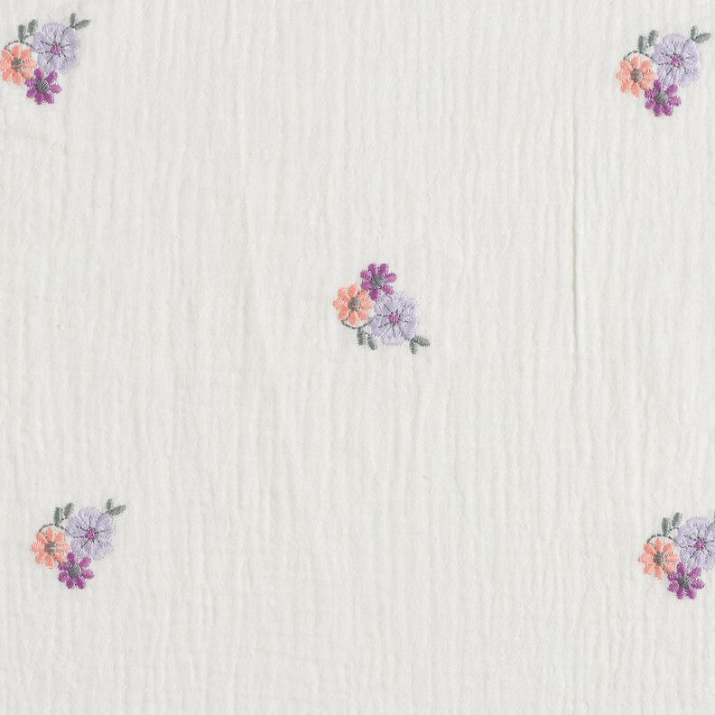 Mousseline/dubbel gehaakte stoffen opgestikte bloemen | Poppy Fabrics – wit,  image number 1