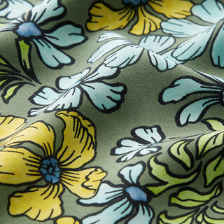 Blousestof viscose tropische bloemen – kaki, 