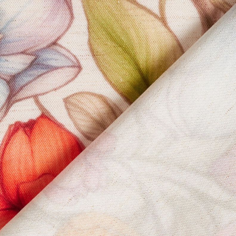 Viscose-linnen-mix Bloemen en rozenranken – natuur/vuurrood, image number 4