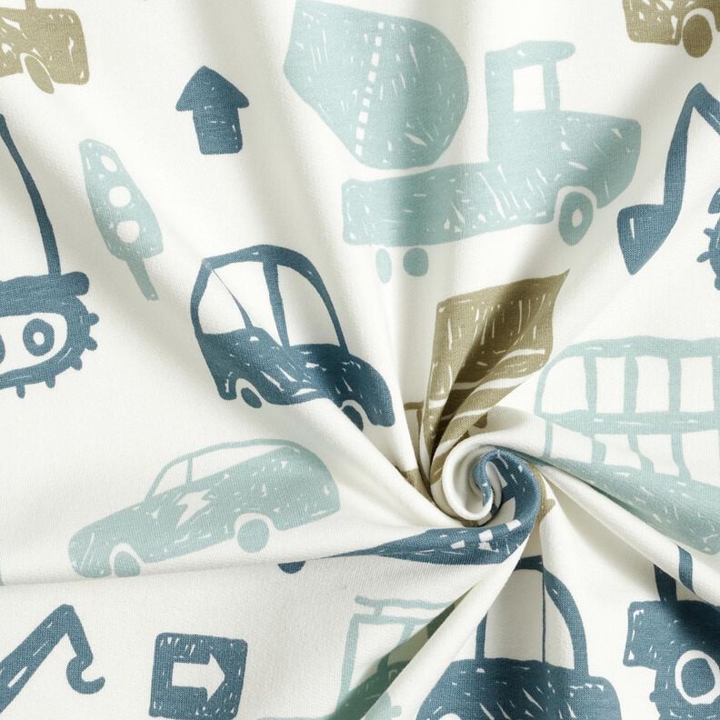French Terry sommersweat Getekende voertuigen &ndash; wit/blauw,  image number 3