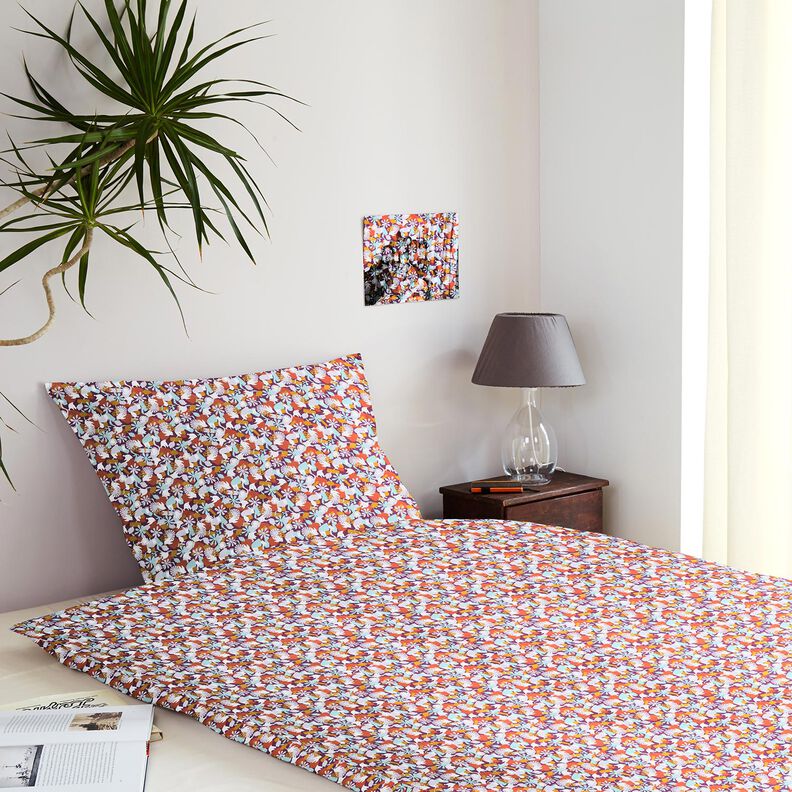 Katoenen stof Cretonne Vogels en bloemen – druif/pastelviolet, image number 7