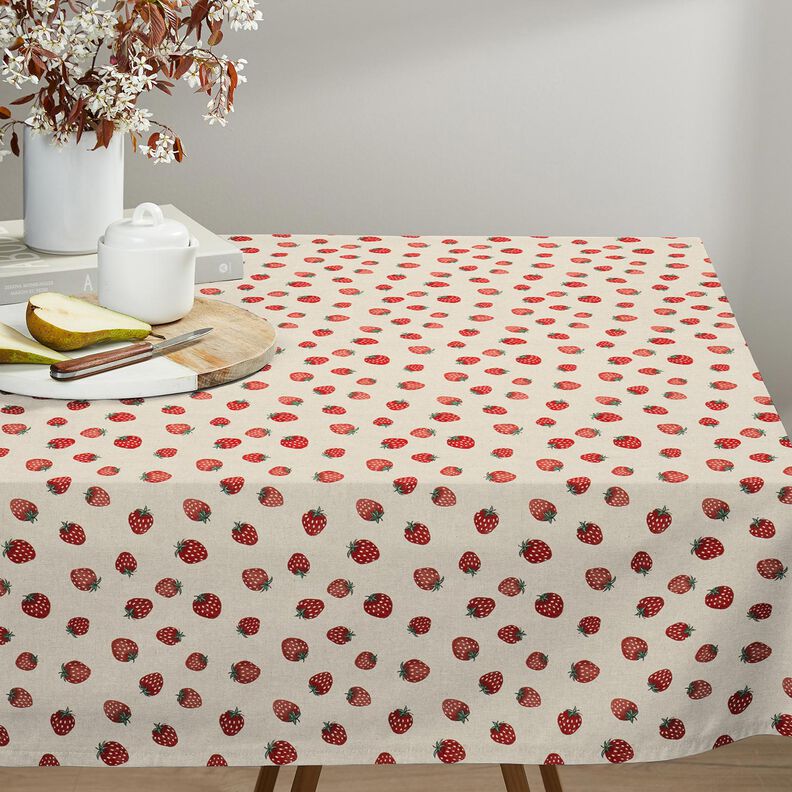 Decostof Half panama kleine aardbeien – rood/natuur, image number 8