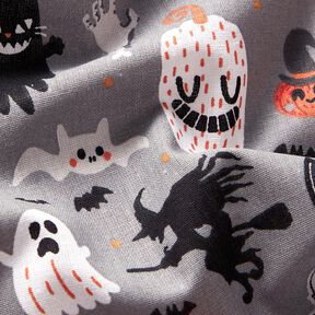 Katoenen stof Popeline Happy Halloween – olifantgrijs/lichtoranje, 