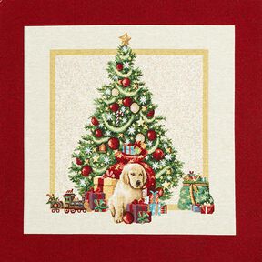Decopaneel Gobelin Hond op feestdag – lichtbeige/rood, 