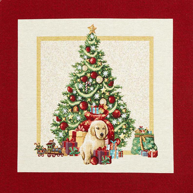 Decopaneel Gobelin Hond op feestdag – lichtbeige/rood,  image number 1