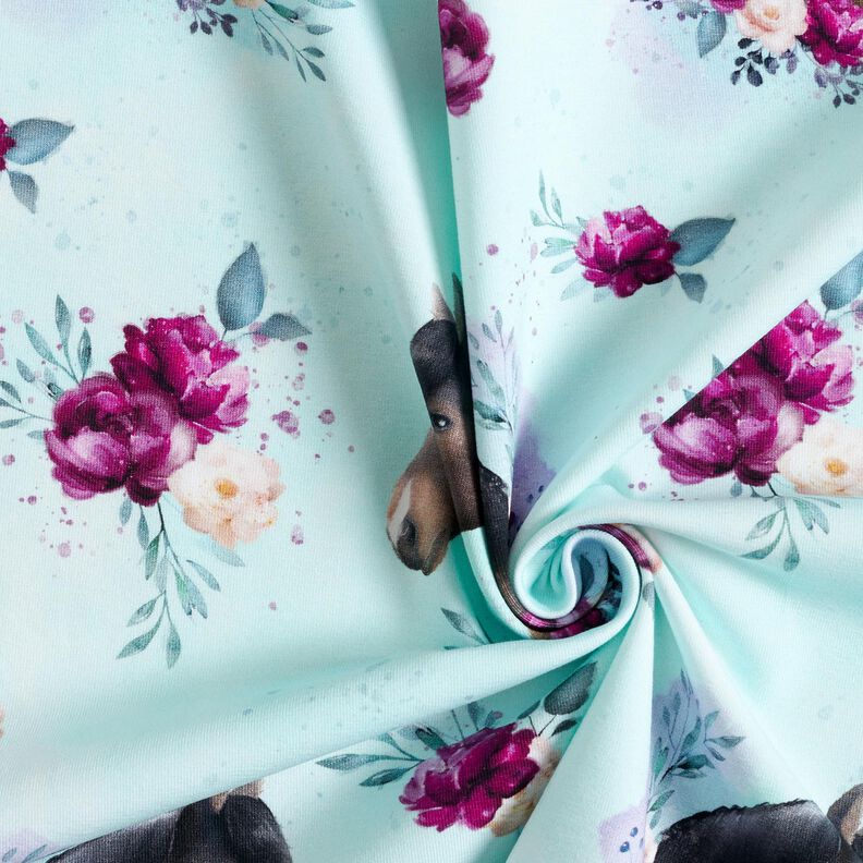 Katoenjersey Bloemen paard | Glitzerpüppi – ijsblauw/pastelviolet,  image number 3