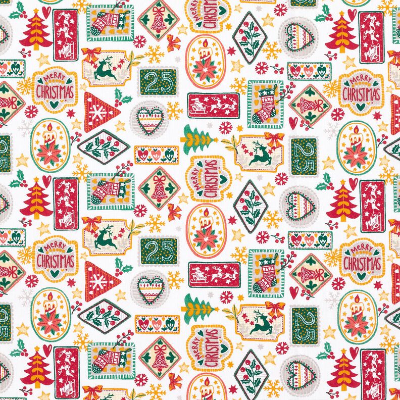 Katoenen stof Popeline Kerstbeelden – wit/karmijnrood,  image number 1