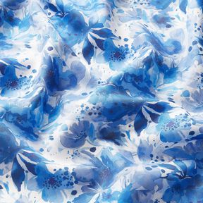Viscosestof Bloemen met kleurspatten – koningsblauw/wit, 