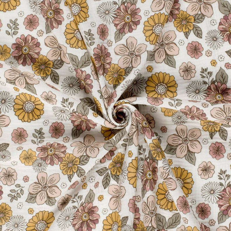 Mousseline/dubbel gehaakte stoffen Retro bloemen – wit, image number 3