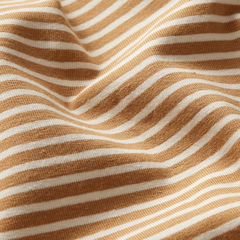 Katoenjersey smalle strepen – creme/kaneel,  image number 2