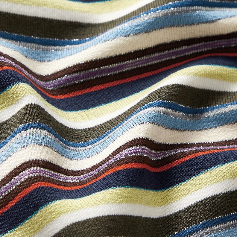 Viscosejersey kleurrijke strepen met glitters – marineblauw/zachtgroen, image number 2