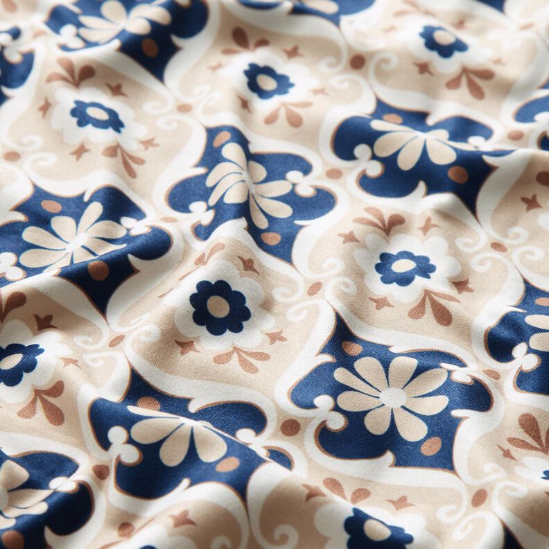 Jersey bloemenornamenten – beige/marineblauw, image number 2