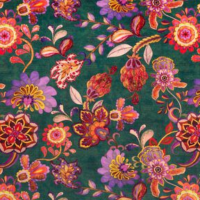 Decoratiefluweel Bloemenranken – blauwe spar/roos, 