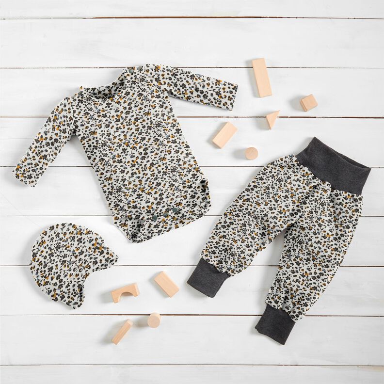 Katoenjersey kleine bloempjes – ecru/jeansblauw,  image number 6