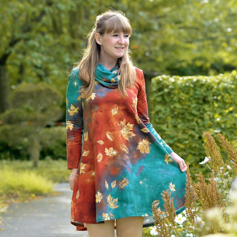 French Terry sommersweat Gouden herfst | Glitzerpüppi – blauwe spar/roodbruin,  image number 6