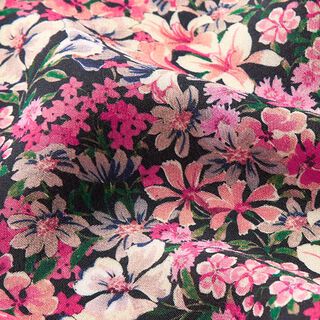 Viscosestof crêpe kleurrijke bloemen – zwart/pink, 