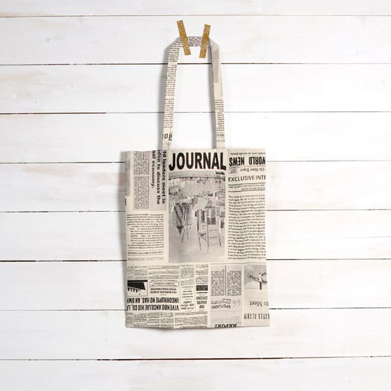 Decostof Half panama vintage krant – natuur/zwart,  image number 7